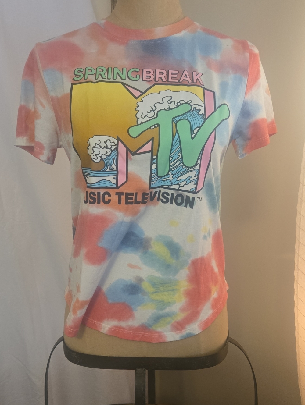 MTV Tie-Dye Spring Break Graphic Tee - Pink, Blue, Yellow, Green. Girls Size Med